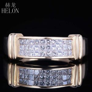 HELON Solid 10K Yellow Gold 0.6CT Genuine Natural SI/H Diamonds Wedding Men Trendy Fine Jewelry Diamond Ring Invisible Setting