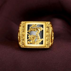 999 Yellow Gold Ring for Men Natural Obsidian Bizuteria Gemstone Bijoux Femme Bague Diamant Joyas Gold Jewelry Rings for Males
