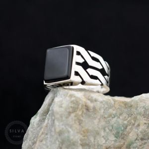 Silva Original 925 Sterling Silver Ring for Men Onyx Black Agate Stone S925 silver fashion Jewelry Gift Mens Rings All sizes