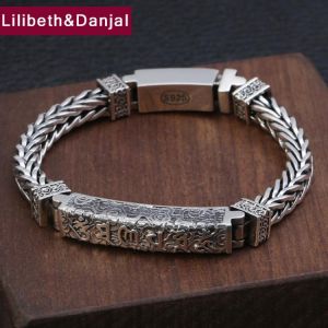 Men Bracelet Bangle 100% Real 925 Sterling Silver Ethnic Buddha Mantra Cloud Weaving Chain Initial A Bracelet fine Jewelry B08