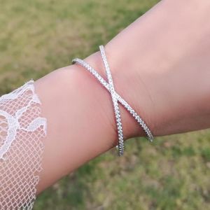 Hot Classic Brand Jewelry Cross pave Simulated Diamond Woman Bangle white gold filled Top Quality Bracelet Bangle Gift