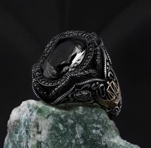 925 Sterling silver Turkish handmade jewelry black onyx stone men's ring all size