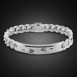 Fashion 925 sterling silver bracelet for men Male cool rock punk style bracelet 100% Solid silver 10 mm 20 cm bracelet jewelry