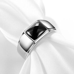 New Soft Light Black Agate Ring Male Personality Fashion Trendy Business Opening Adjustable Wide Face Single Ring