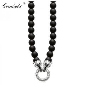 Necklace Silver Pave Obsidian Carrier Punk Gift For Women & Men, Europe Style Jewelry  Sterling Silver Fashion Jewelry