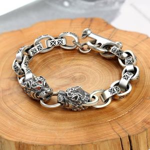 New Silver Men Bracelet Bangle Double Dragon Head  Punk Fashion Trend Domineering Jewelry Pulseras Jewelry Accessory