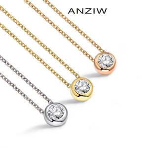 Fashion 925 Sterling Silver Pendant Necklace 0.5ct/1ct Round Bazel Women Engagement Wedding Silver Necklace Party Girl Gifts
