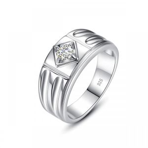 585 White Gold 0.3ct 4mm Moissanite Lab Grown Diamond Men Rings For Wedding & Engagement Jewelry Gift Real 925 Sterling Silver