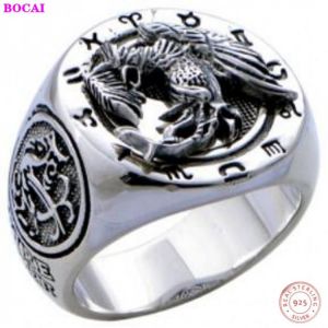 100% Real S925 Pure Silver Ringr Four God Beast Rosefinch  Domineering Ring For Man Bless The Good Luck Ring Man's Silver Rin
