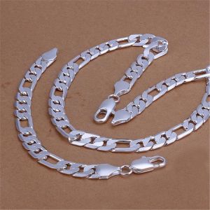 925 sterling Silver Bracelets necklace Jewelry set for men classic 12MM Chain 18-30 inches solid wedding Fashion Party Gifts