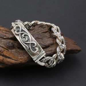 15mm Real S925 Sterling Silver Bracelet Jewelry Retro Punk Personality Domineering Men's Popular Coarse Bracelets Homme