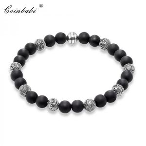 Europe Style Black Cross Kathmandu Obsidian Matted Hero Cross Rebel Bead Bracelet , 925 Sterling Silver Bracelet For Men