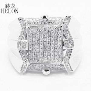 HELON 925 Sterling Silver Pave 0.6ct Natural Diamonds Men Ring Band Fine Jewelry Man Band Stylish Party Glamorous Wedding Ring