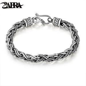 925 Silver Rope Twisted Bracelet for Punk Fashion Male Thai Vintage 100% Sterling Silver Bracelet Bangle Men's Handmade Jewel
