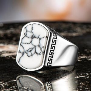 White Turquoise Gemstone Ring 925 Sterling Silver Men Ring Made in Turkey