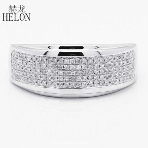 HELON Men Diamond Band 925 Sterling Silver 0.5ct Natural Diamond Engagement Ring Stylish Party Glamorous Fine Jewelry Man Ring