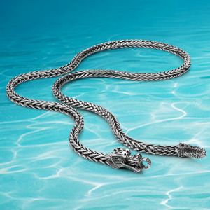 Men's 925 Thai Silver Chain Necklace Ethnic Dragon Design Craft 925 Sterling Silver Popular Necklace Body Jewelry 56CM/61CM/6