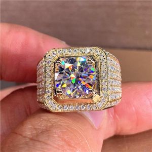 Solitaire 14K Gold Male 2ct Lab Moissanite Ring 925 sterling silver Jewelry Promise Engagement Wedding band Rings for men gift