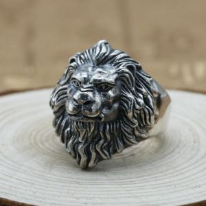 Authentic 925 Silver Men's Jewelry Domineering  Lion Opening Adjustable Size Ring Retro Exaggerated Ring Gift