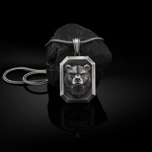 Viking Jewelry on the neck Zodiac bear head pure tin pendant necklace for man Animal charms Men's chain necklace
