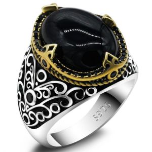 New Men's Grapevine Ring 925 Sterling Silver Natural Agate Punk Anchor Ring Retro Antique Turkish Handmade Jewelry Husband Gi