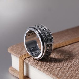 New Men Turning Six-character Mantra Silver Ring Retro Transfer Original Jewelry Men's Ring Jewelry Accessories