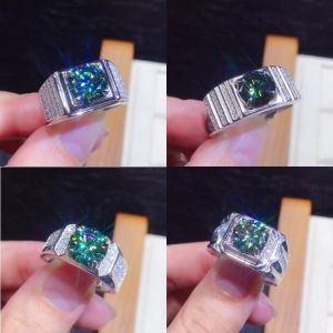 Solitaire Male 3ct Lab Green Moissanite Ring 925 sterling silver Engagement Wedding band Rings for men Diamond Party Jewelry