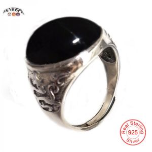 Yknrbph 2021 New Rushed Men Anel Feminino Men's S925 Rings Atmospheric Retro Craft 15*20mm Inlaid Agate Anniversary Fine Ring