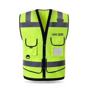 HIGH VISIBILITY HEAVY DUTY ZIPPER-FRONT REFLECTIVE SAFETY VEST WAISTCOAT MENS WITH MULTI-POCKETS