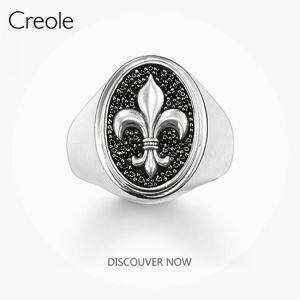 The Signet Ring Fleur-de-lis anillos 925 Sterling Silver Lucky Fashion Jewelry Rebellious Rebel Street Unisex Gift For Women Men