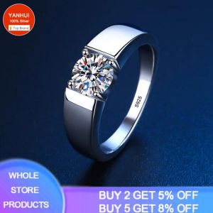 With Certificate Men's Silver 925 Ring With 0.5ct Round Zirconia Diamond Solitaire Ring Wedding Band Men Engagement Jewelry G