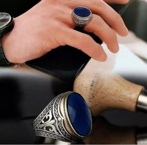 925 sterling silver Turkish handmade jewelry Blue Sapphire men's ring