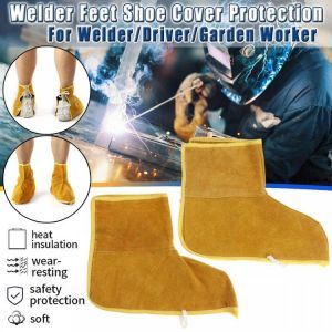 Yellow Gardening Cowhide Leather Welding Feet Shoe Cover Sleeves GlovesProtector Men Women  Safety Workwear Glaziers Blacksmith