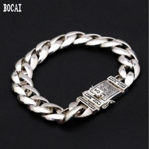 100% real s925 sterling silver retro simple stylish plug totem men's bracelet 12MM wide