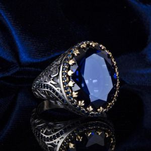 Silver men's ring 925K sterling handmade jewelry blue sapphire stone all sizes