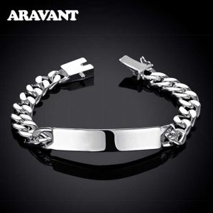 925 Sterling Silver Wide 10MM Bracelet For Men Punk Style Bracelets Bangle Silver Jewelry Gifts