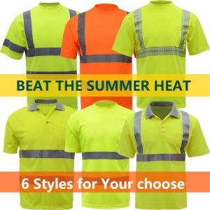 Hi-Viz SAFETY T-Shirt orange  short sleeve reflective t-shirt summer dry fit breathable hi vis yellow work t shirt free shipping