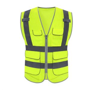 Mesh Safety reflective vest construction building vest safety clothing work vest multi pocket yellow vest