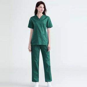 Women's Scrub Sets Six Pocket Nusing Scrubs V-Neck Healthcare Tunic with Pant Therapist Uniform Nursing Gown ropa de trabajo 