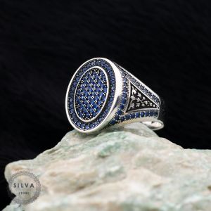 Original Sterling 925 Silver Men's ring With Zircon Stones . Men's Jewelry All Sizes Are Available