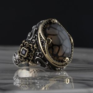 Real High-quality 925 Sterling Silver Agate / Onyx Stone ring Jewelry Made in Turkey in a luxurious way for men with gift Black