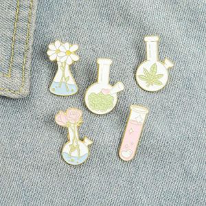 Plant Lover Lab Enamel Pins Custom Flask Test Tube Brooch Lapel Badge Bag Cartoon Scientist Jewelry Gift for Kids Friends