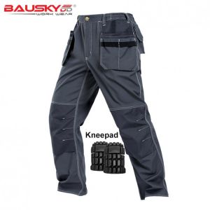 Men Work Pants Multi pockets Tool Trousers With Removable Eva Knee pads High quality Safety Worker Mechanic Cargo Pants Workwear