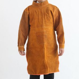 Cowhide Leather Welding Clothes, 105CM Long Heavy Duty Welding Apron Suit, Flame & Wear Resistant Coat with Sleeves for Men