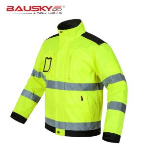 Reflective Jacket High visibility Fluorescent Yellow Jackets Men Outdoor Working Tops Multi-pockets Safety Workwear Clothing