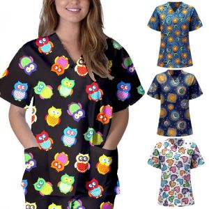 Women nursing top Short Sleeve V-neck Tops Nursing Working Uniform T-shirts Tops Nursing Accessories uniforme enfermera mujer H5
