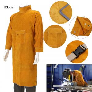 120cm Welding Apron Flame Retardant Long Sleeve Welder Protective Clothing Split Leather Fire-Resistant With Weld Armguard