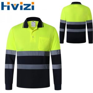 Hi Vis Shirt ANSI Class 3 Reflective Safety Fluorescent Yellow Long Sleeve High Visibility Polo Workwear