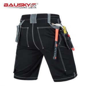 work short pants men's workwear trousers black gray summer multi tool pockets durable and wear-resistant black and grey B219