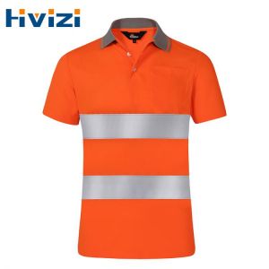 Safety Shirt Orange Hi Vis Workwear Men Summer Short Sleeve Polo Shirts With Pocket And Reflective Stripes Working Clothes Women